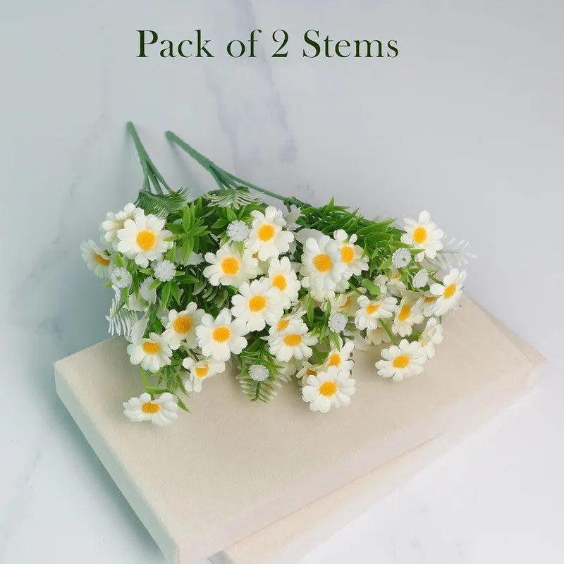 Bit-Daisy Silk Artificial Flower Stick - White & Yellow media 6