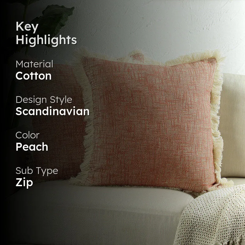 Botanic Silk Touch Woven Cotton Cushion Cover (Peach) - Set Of Two media 2