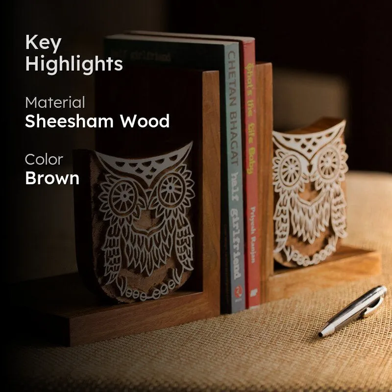 Hoot And Hold Handcarved Sheesham Wood Book End - Set Of Two media 2