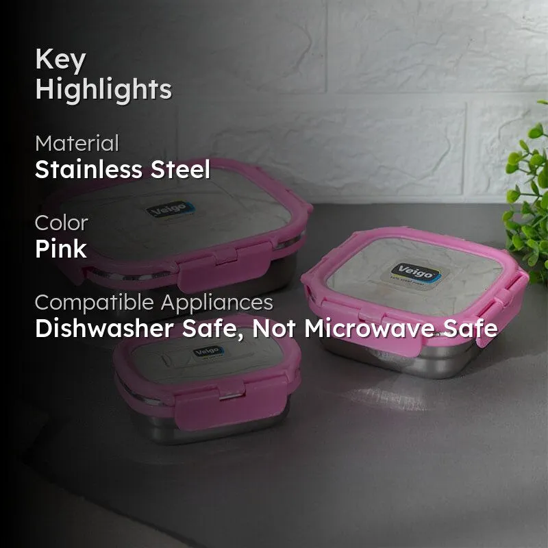 Savory Sam Pink Lunch Box (550/300/150 mL) - Three Piece Set media 2