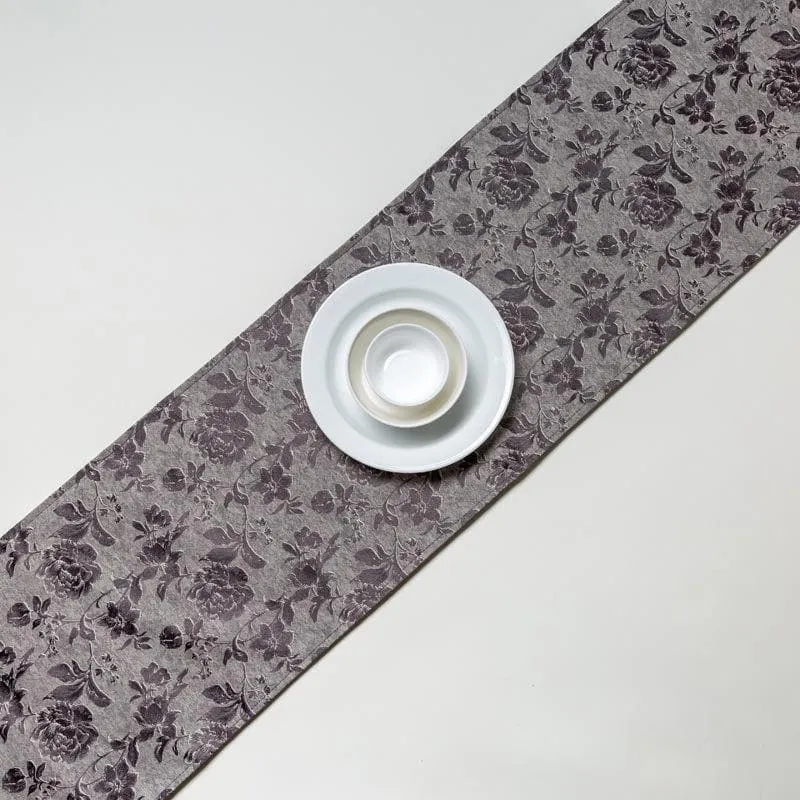 Italian Rose Jacquard Table Runner- Dark Grey media 3