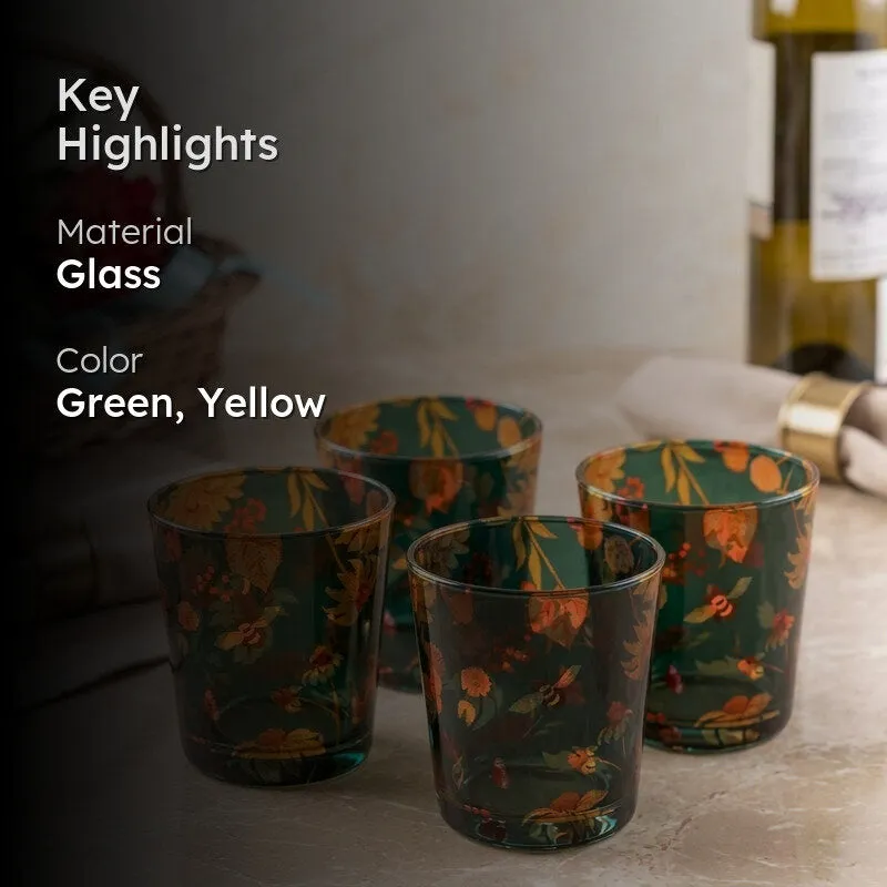 Floral Bliss Green Glass Tumbler - Set Of Four media 2