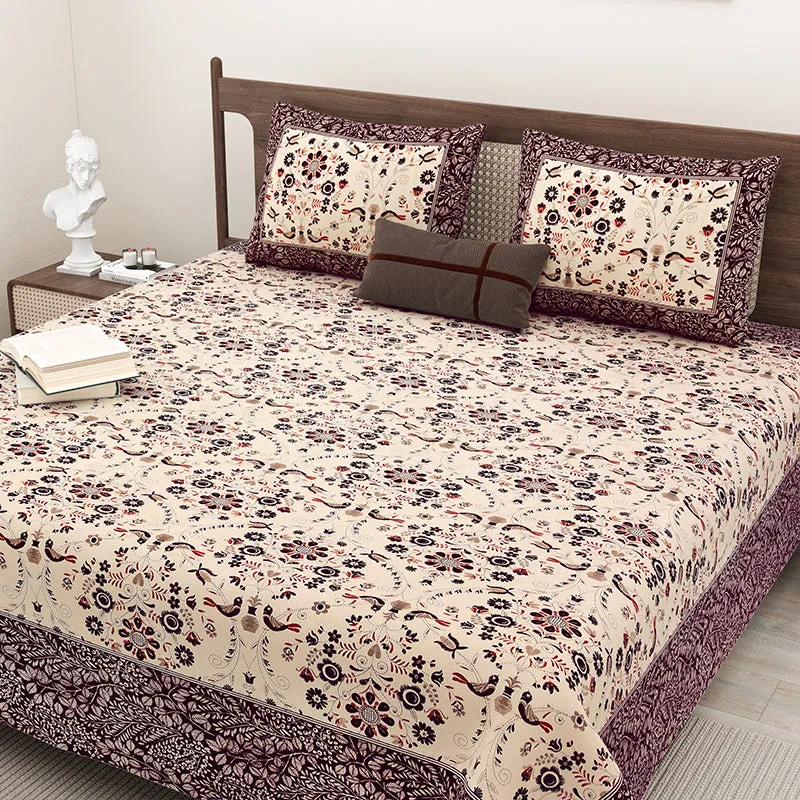 Aasiya Ethnic Cotton Bedsheet (Purple,Beige) - 180 TC media 4