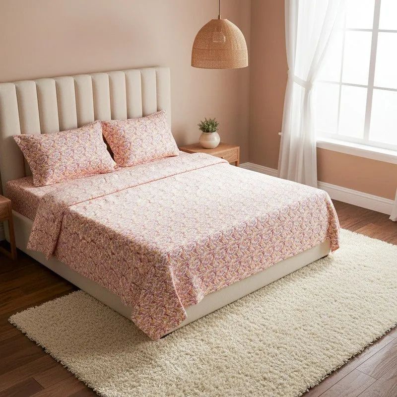 Leafy Vine Cotton Bedsheet (Orange) - 170 TC media 1
