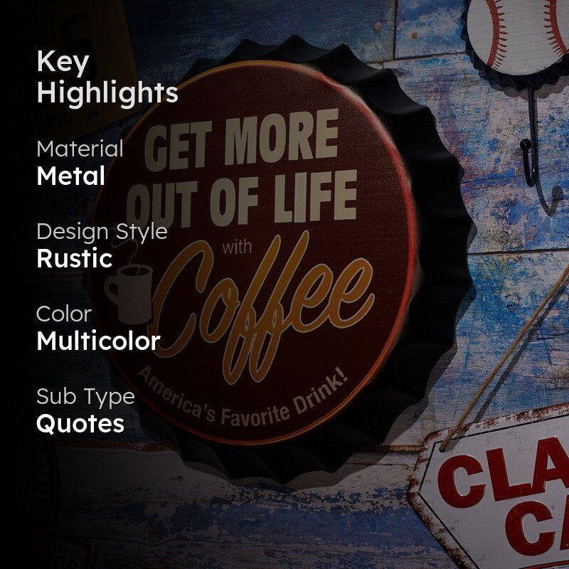 Get More Coffee Bottle Cap Metal Wall Accent media 2