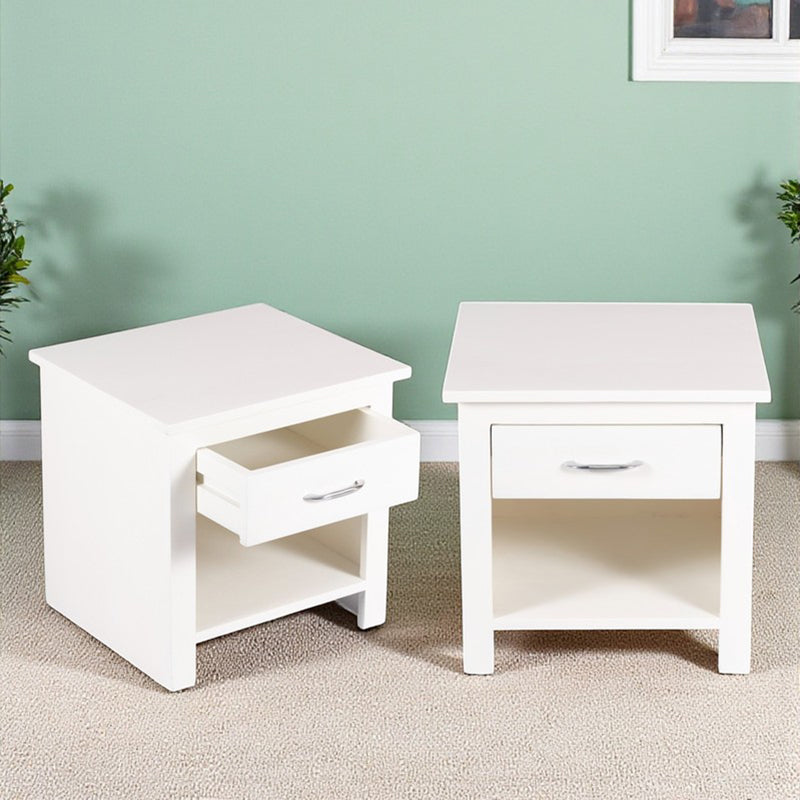 Tverix Sheesham Wooden Side & Bedside Table (White) - Set Of Two
