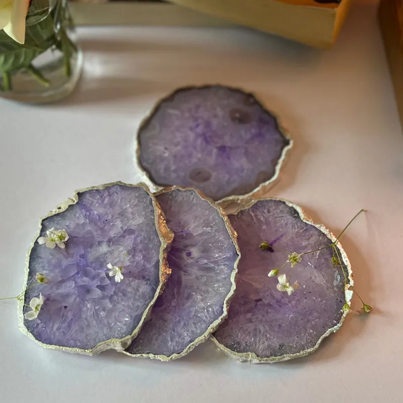 Silasa Handcrafted Crystal Agate Coaster (Purple) - Set Of Four media 3