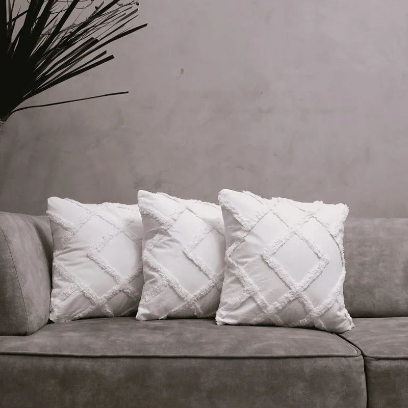 Marshmallow Matrix Tufted Cushion Cover (White) - Set Of Three media 1