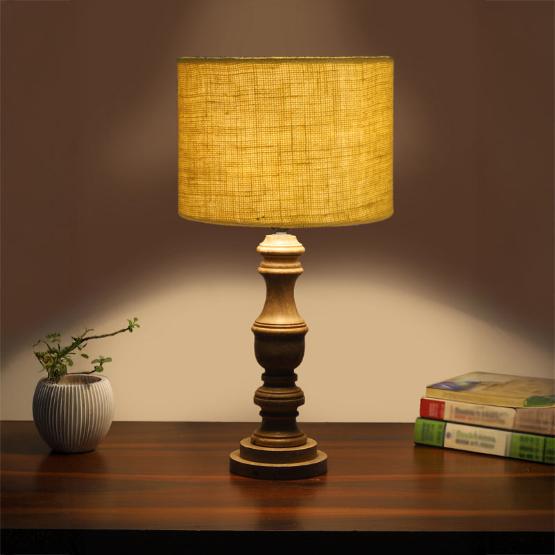 Sienna I Carve Wooden Table Lamp - Yellow,Brown