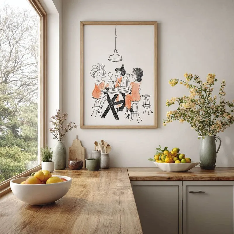 Figurine Dining Archival Canvas Wall Art - Brown media 5