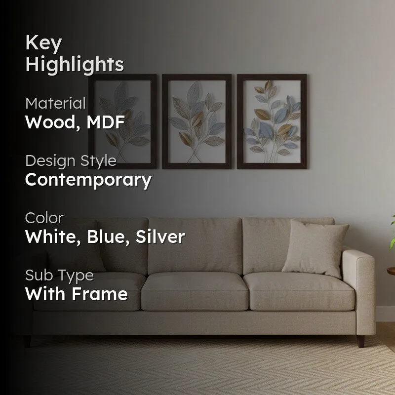 Misty Meadow Foliage Wall Painting With Frame - Set Of Three - 2
