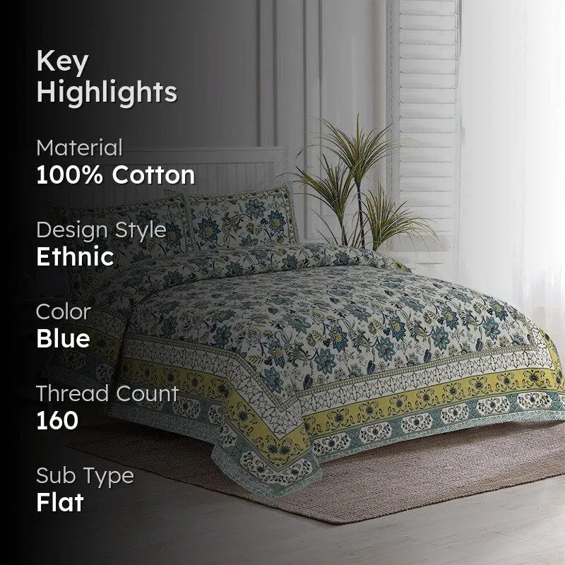 Roomitaa Printed Cotton Bedsheet (Blue) - 160 TC media 2