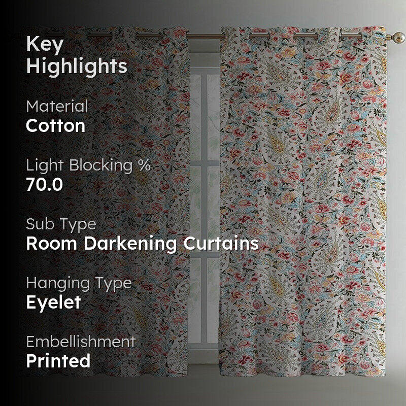 Ocane Floral Cotton Curtain - Set Of Two media 2