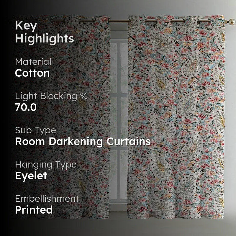 Ocane Floral Cotton Curtain - Set Of Two media 2