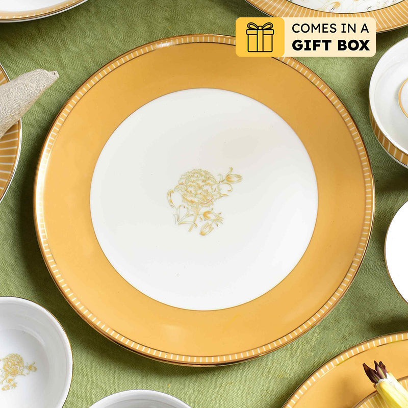 Gilded Iris 24k Gold Brushed Porcelain Dinner Set (Gold) - 33 Piece Set