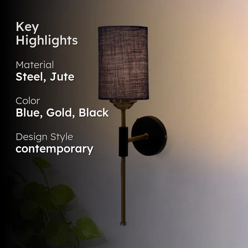 Beryll Cylindrical Jute Wall Lamp - Blue media 2