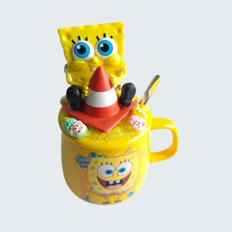 Top angled view of SpongeBob mug with figurine lid
