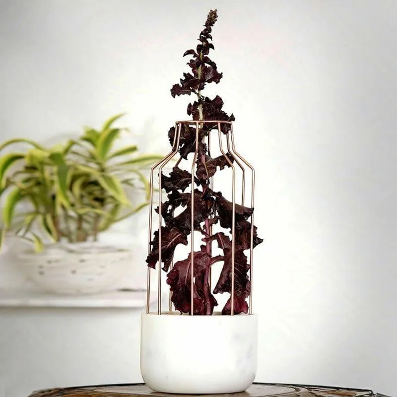 Copper Mesh Eartha Hand Crafted Marble Planter - White media 3
