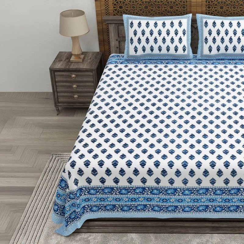 Bloomza Cotton Bedsheet (Blue,White) - 240 TC media 3