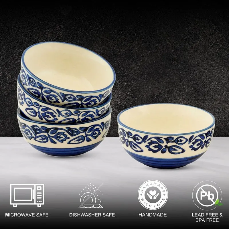 BiteNest Ceramic Snack Bowls (White,Blue, 150 mL Each) - Set Of Four media 6