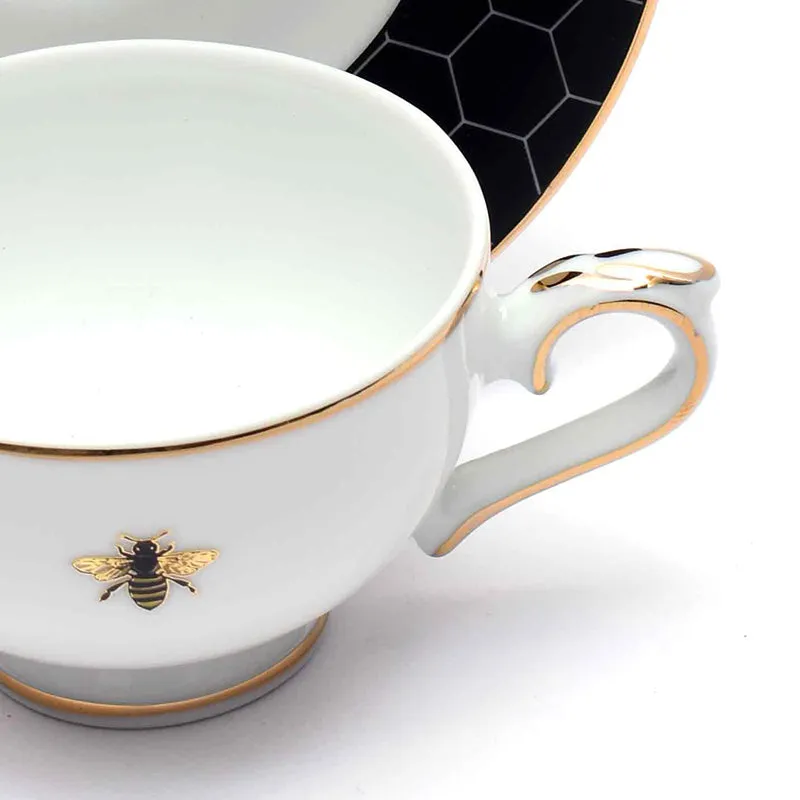 Gilded Bee 24k Gold Brushed Porcelain Tea Cup & Saucer (280 mL) - Set of Six media 5