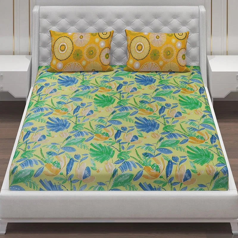 Monte Carlo Floral Dream Cotton Bedsheet(Gree,Yellow) - 104 TC media 4