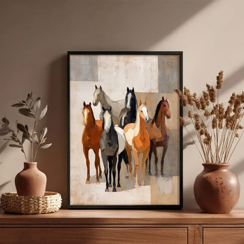 Modern Rustic Horse Wall Painting With Black Frame media 5