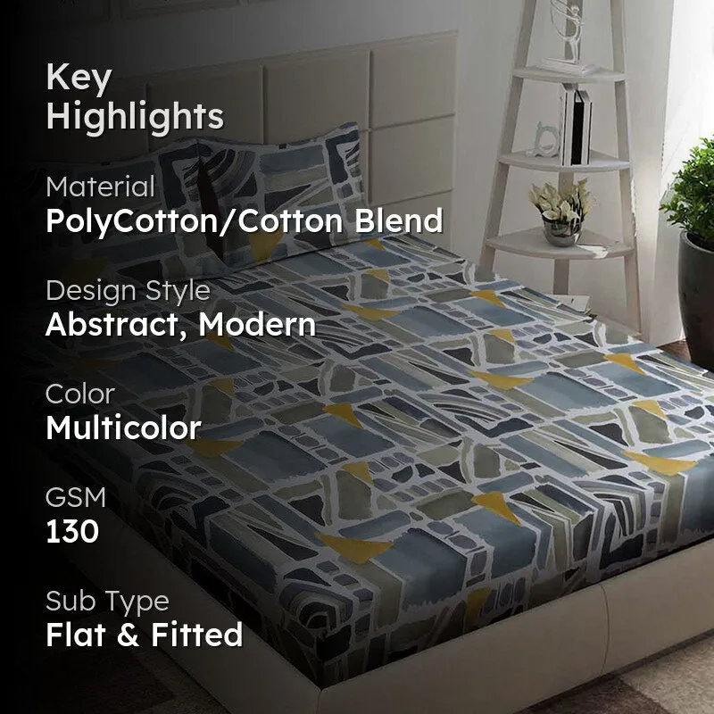 Dream Echoes Abstract PollyCotton Bedsheet - 130 GSM media 2