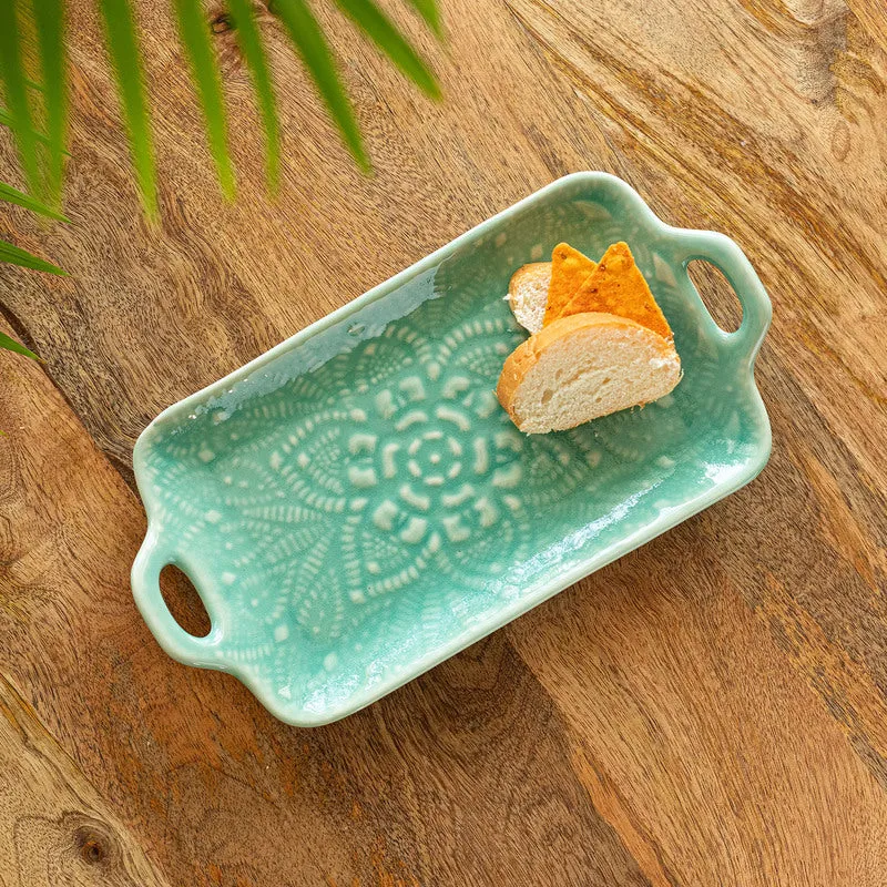 Oceano Green Hand Glazed Serving Tray media 1
