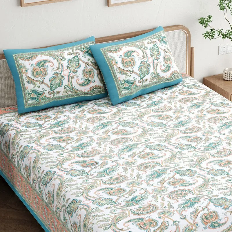 Bloom Cotton Bedsheet (White,Blue) - 180 GSM media 4
