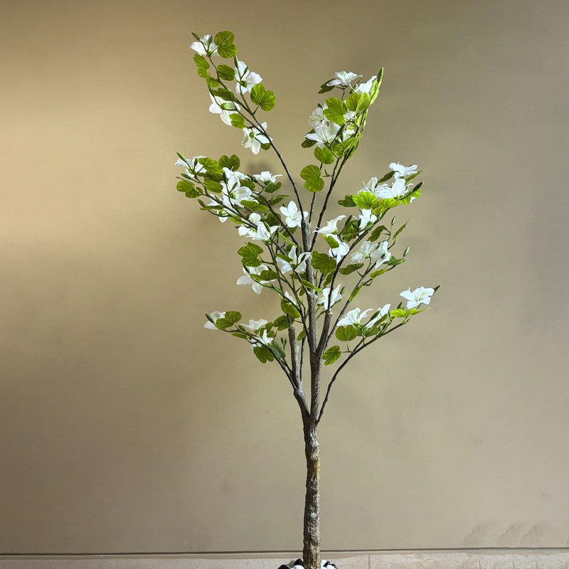 Bauhinia Artificial  Plant With Black Plastic Pot (White,Green) - 160 cm (5.2 ft) media 3