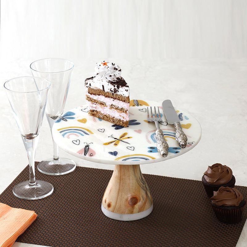 Granova Printed Marble & Wood Cake Stand