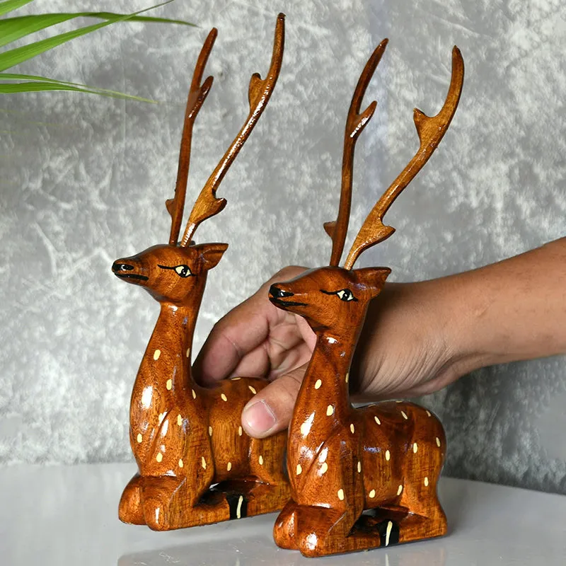 Timber Stags Wood Showpiece - Set Of Two media 6