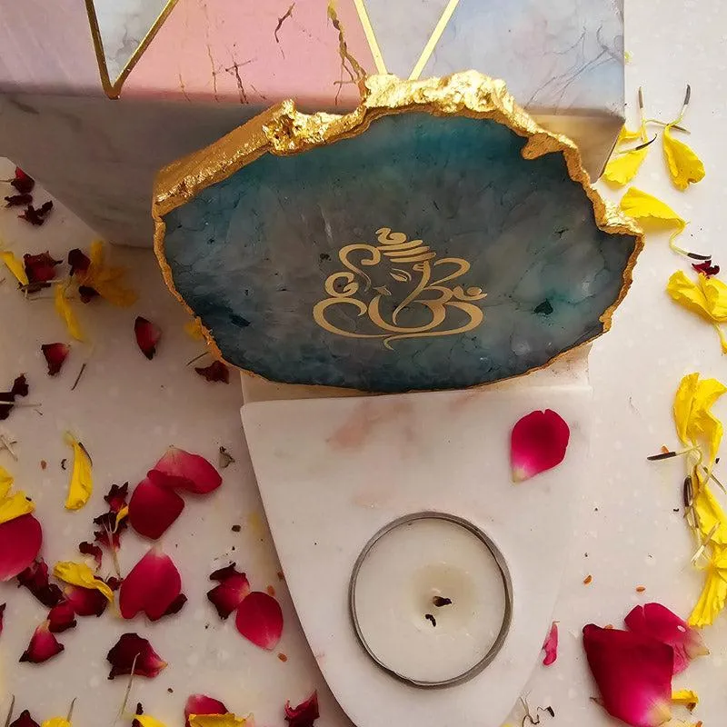 Vinayaka Agate & Marble Tealight Candle Holder - Green media 5