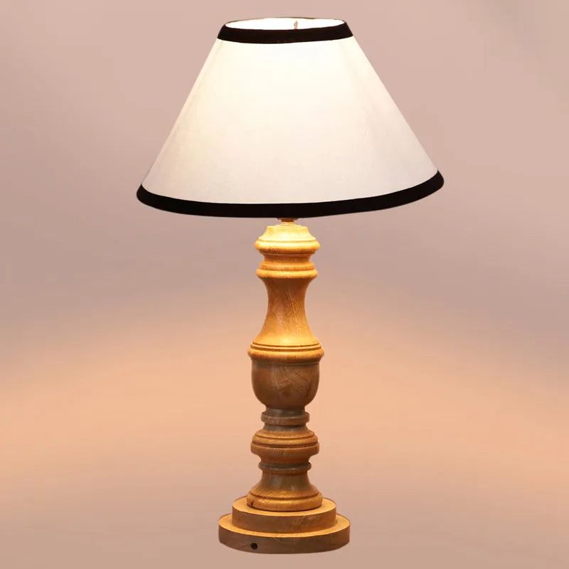 Cotin II Stripe Carve Wooden Table Lamp - White,Brown media 4