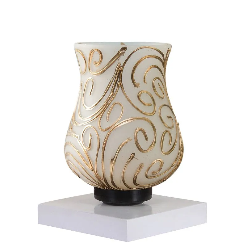 Auralon Mosaic Glass Table Lamp With Wooden Base - White & Gold media 6