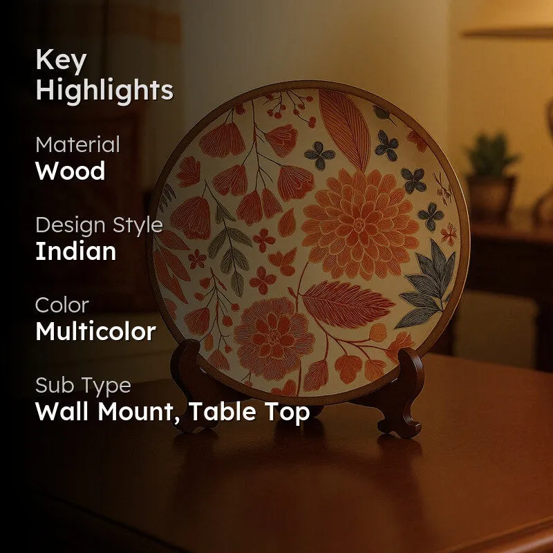 Floral Harmony Wooden Wall Plate with Stand media 2