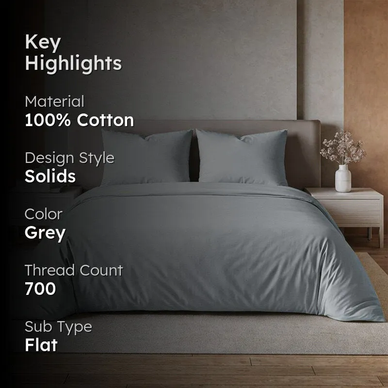 Maison Neo Solid Cotton Bedsheet (Light Grey) - 700 TC media 2