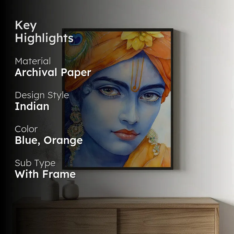 Divine Achyutha Spiritual Archival Paper Wall Painting With Frame - Black media 2