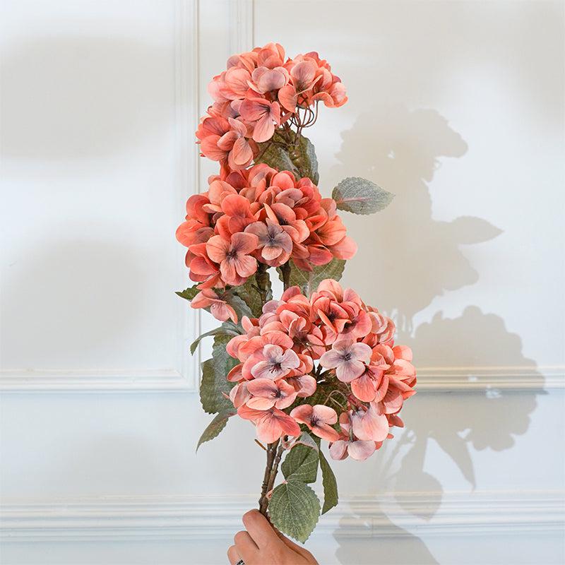 Faux Autumn Hydrangea Flower Stick (Orange) - 34 CM media 3