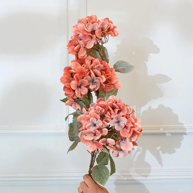Faux Autumn Hydrangea Flower Stick (Orange) - 34 CM media 3