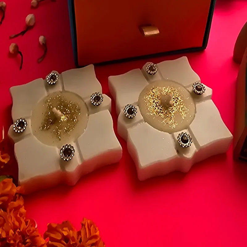 Auspicious Shine Tea Light Set (Off White) - Set Of Two media 4