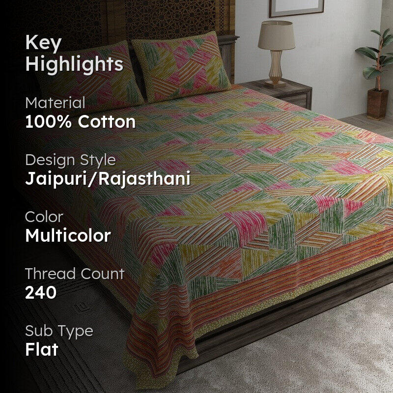Softio Cotton Bedsheet (Pink,Yellow) - 240 TC media 2