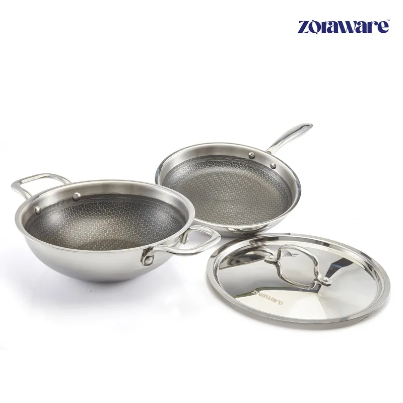 Zoraware Honeycomb Kadhai 2200 mL With Frying Pan (22 CM) - Set of Two media 6
