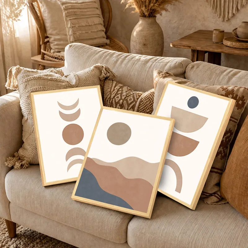 Earth Tone Abstract Wall Painting With Frame - Set Of Three media 4