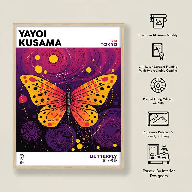 Butterfly Inspired by Yayoi Kusama Archival Canvas Wall Art - Natural Brown Frame media 8