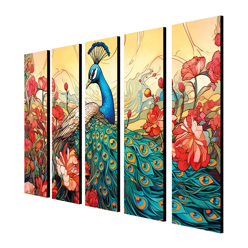 Graceful Mayura Canvas Wall Art - Set Of Five media 5