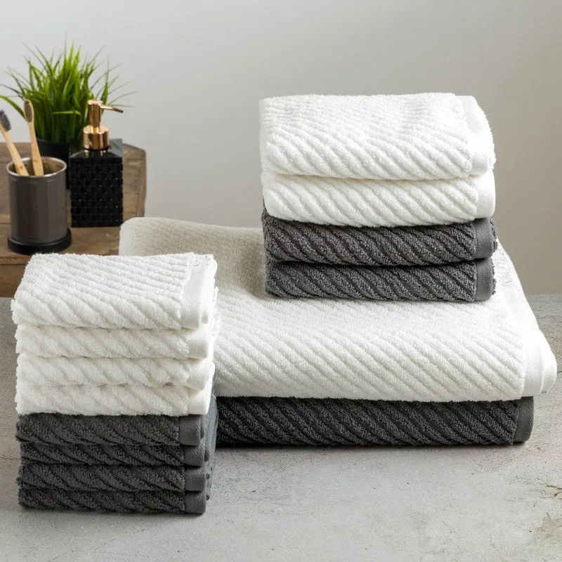 Nautica Riviera Soft Cotton Towel Set (White & Dark Grey) - Fourteen Piece Set media 4
