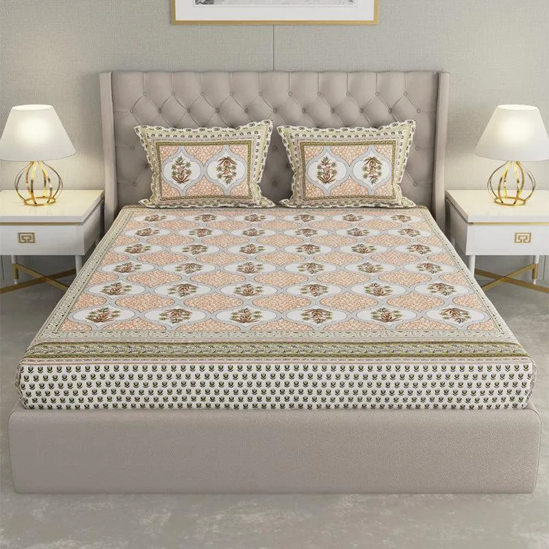 Devarna Printed Cotton Bedsheet (Peach) - 240 TC media 4