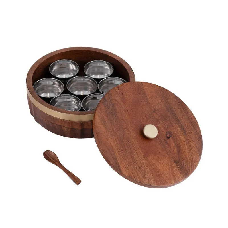 Zari Wooden Masala Box with 7 Containers - Nine Piece Set media 7